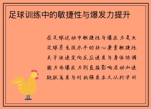 足球训练中的敏捷性与爆发力提升
