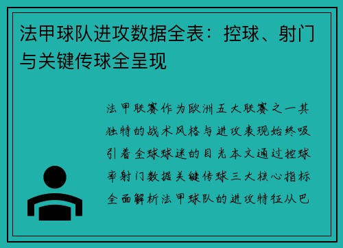 法甲球队进攻数据全表：控球、射门与关键传球全呈现